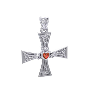 Celtic Cross and Claddagh Silver Pendant with Gem TPD5971 - Jewelry